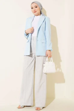 Alternative view of Pleated Button Palazzo Pants Grey