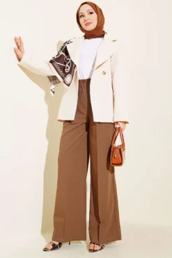 Alternative view of Pleated Button Palazzo Pants Mink