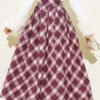Pleated Checked Zipper Skirt Plum