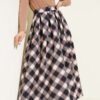 Pleated Checked Zipper Skirt Black