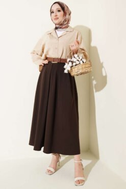Alternatieve weergave van Pleated Belted Zip Skirt Brown
