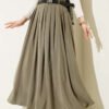 Pleated Belted Tencel Skirt Khaki بالجملة skirt - Hicabistan مصنع تركيا