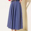 Pleated Belted Gabardine Flared Skirt Blue wholesale skirt - Hicabistan Turkey factory