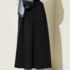 Pleated Belted Gabardine Flared Skirt Black wholesale skirt view 3 - Hicabistan Turkey factory