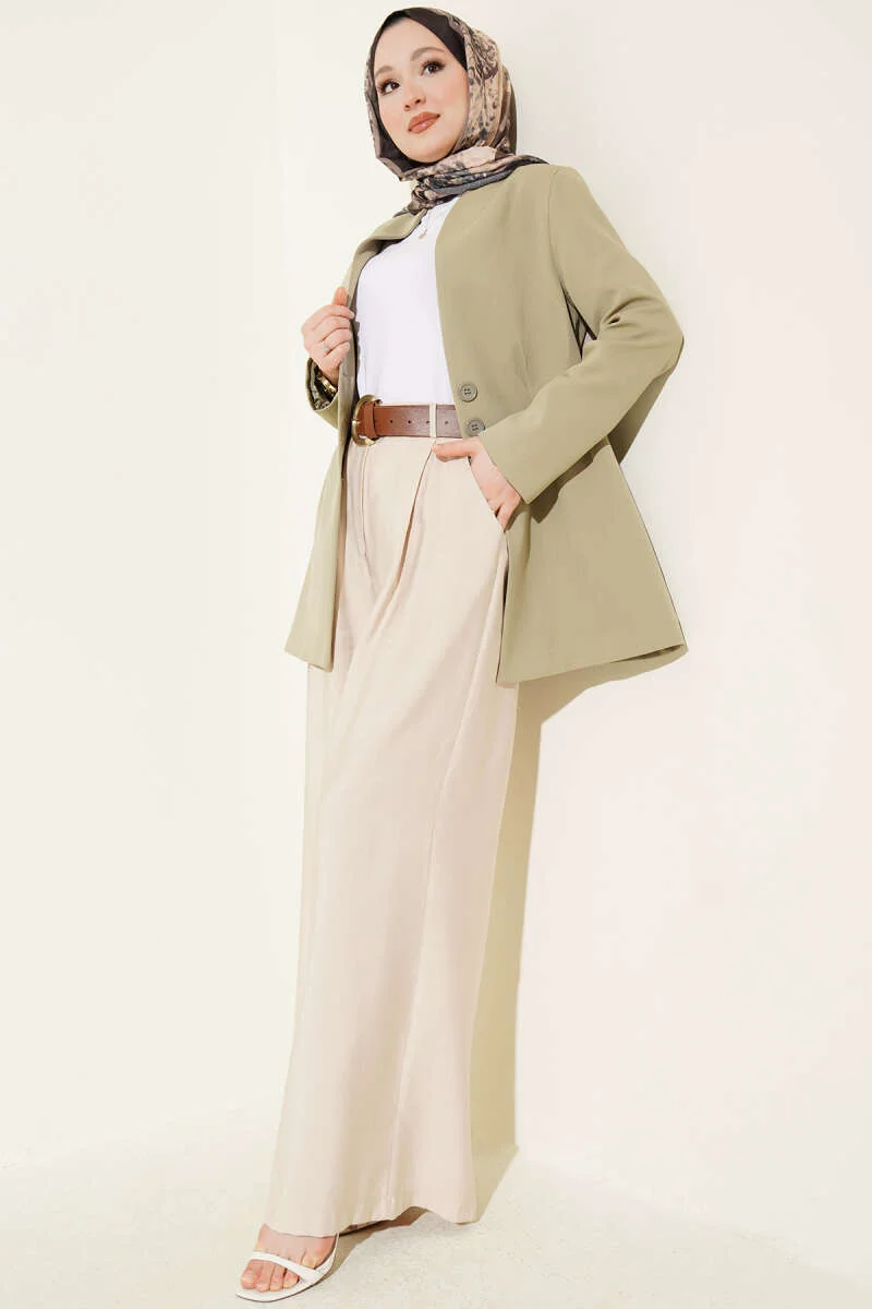Pleated Belted Oversized Pants Beige – Bild 2