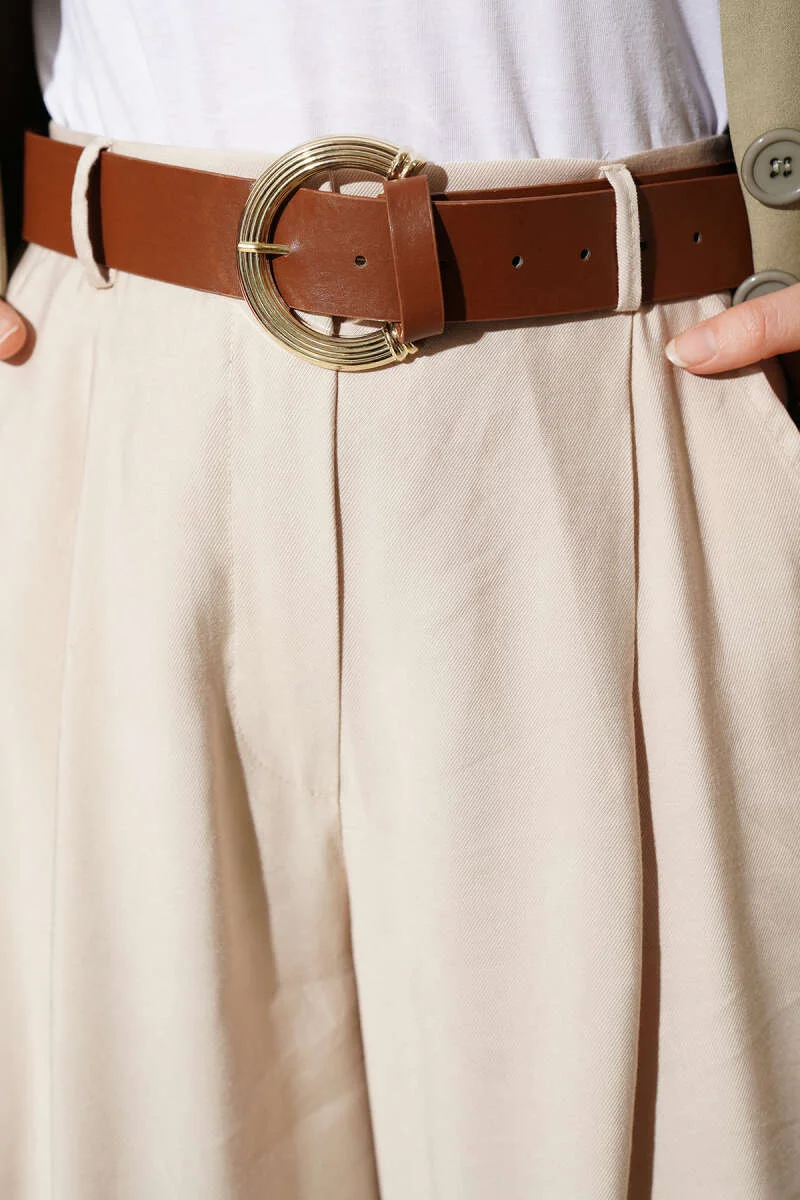 Pleated Belted Oversized Pants Beige – Bild 4