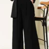 Pleated Belted Oversized Pants Black