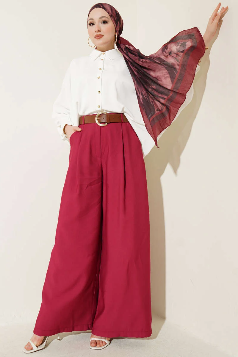Pleated Belted Oversized Pants - Imagen 2