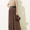 Pleated Belted Tencel Skirt Brown wholesale skirt view 2 - Hicabistan Turkey factory