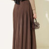 Pleated Belted Tencel Skirt Brown wholesale skirt view 3 - Hicabistan Turkey factory