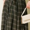 Pleated Belted Checkered Chiffon Skirt Khaki al por mayor skirt view 4 - Hicabistan fábrica Turquía