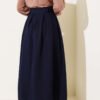 Pleated Belted Flared Skirt Navy Blue Großhandel skirt view 3 - Hicabistan Türkei Fabrik