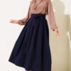 Pleated Belted Flared Skirt Navy Blue Großhandel skirt view 2 - Hicabistan Türkei Fabrik