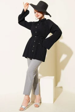 Alternative view of Pleated Tie Waist Shirt Black