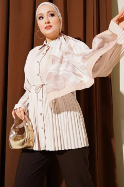 Pleated Tie Waist Shirt Stone