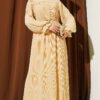 Pleated String Tie Evening Dress Beige