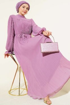 Pleated String Tie Evening Dress Lilac