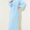 Pleated String Tie Evening Dress Blue
