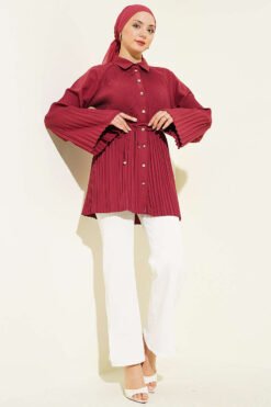 Vue alternative de Pleated Tie Waist Shirt Burgundy