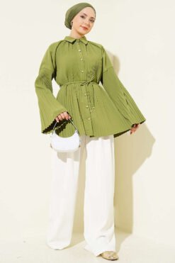منظر بديل لـ Pleated Tie Waist Shirt