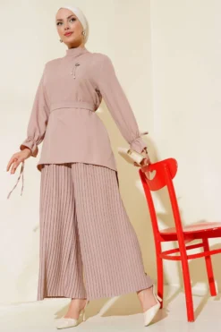 Pleated Pants Set Mink