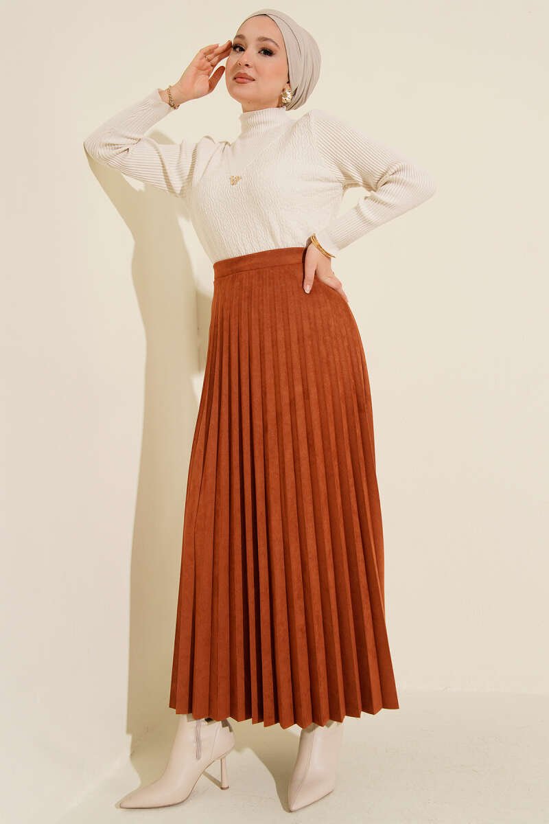 Pleated Suede Skirt بالجملة skirt view 2 - Hicabistan مصنع تركيا