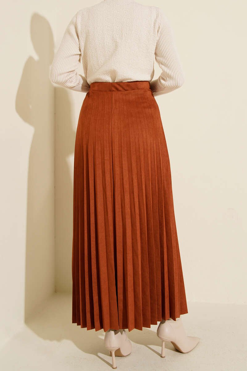 Pleated Suede Skirt بالجملة skirt view 3 - Hicabistan مصنع تركيا
