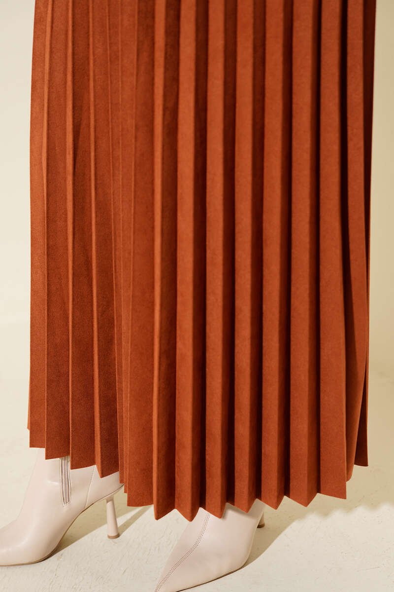 Pleated Suede Skirt بالجملة skirt view 4 - Hicabistan مصنع تركيا