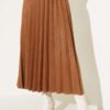 Pleated Suede Skirt Brown wholesale skirt view 2 - Hicabistan Turkey factory