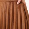 Pleated Suede Skirt Brown wholesale skirt view 4 - Hicabistan Turkey factory