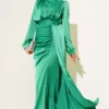 Pleated Feather Cuff Dress Green