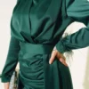 Pleated Feather Cuff Dress Emerald wholesale dress view 4 - Hicabistan Turkey factory