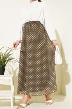 Polka Dot Chiffon Skirt Khaki wholesale skirt - Hicabistan Turkey factory