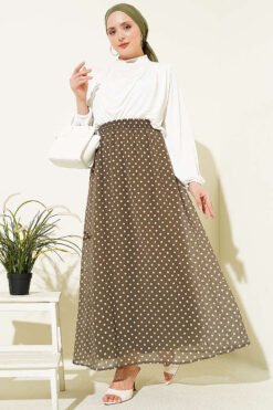 Polka Dot Chiffon Skirt Khaki wholesale skirt view 2 - Hicabistan Turkey factory