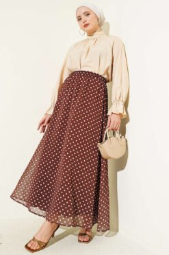 Polka Dot Chiffon Skirt Brown wholesale skirt view 2 - Hicabistan Turkey factory