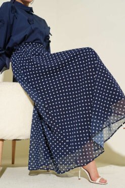 Polka Dot Chiffon Skirt Navy Blue wholesale skirt - Hicabistan Turkey factory