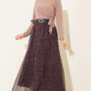 Polka Dot Elastic Waist Belted Skirt Brown al por mayor skirt view 2 - Hicabistan fábrica Turquía