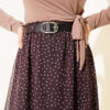 Polka Dot Elastic Waist Belted Skirt Brown al por mayor skirt view 4 - Hicabistan fábrica Turquía