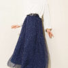 Polka Dot Elastic Waist Belted Skirt Navy Blue wholesale skirt view 2 - Hicabistan Turkey factory