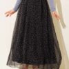 Polka Dot Elastic Waist Belted Skirt Black