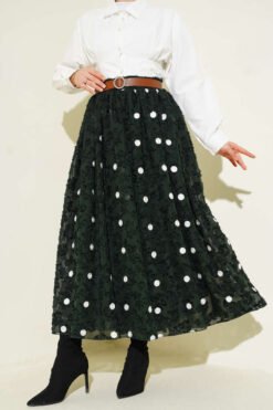 Polka Dot Belted Skirt Khaki wholesale skirt - Hicabistan Turkey factory