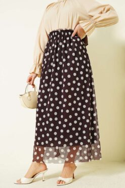 Polka Dot Chiffon Skirt Brown wholesale skirt - Hicabistan Turkey factory