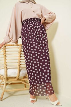 Polka Dot Chiffon Skirt Plum wholesale skirt - Hicabistan Turkey factory