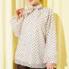 Polka Dot Tie Neck Chiffon Tunic Beige