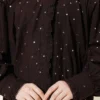 Balloon Sleeve Short Blouse with Detail Brown en gros shirt view 4 - Hicabistan usine Turquie