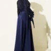 Sequin Sleeve Tie Waist Evening Dress Navy Blue wholesale dress view 3 - Hicabistan Turkey factory