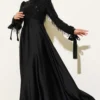 Sequin Sleeve Tie Waist Evening Dress Black بالجملة dress - Hicabistan مصنع تركيا