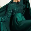 Sequin Sleeve Tie Waist Evening Dress Green groothandel dress - Hicabistan Turkije fabriek