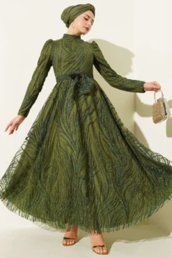Sequined Evening Dress Khaki en gros dress - Hicabistan usine Turquie