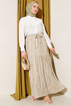 Fringe Detail Pleated Skirt بالجملة skirt view 2 - Hicabistan مصنع تركيا